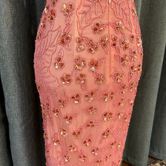 Cache Y2K Beaded Asymmetrical Silk Dress XXS with floral beading and sequins - Picture 6 of 9